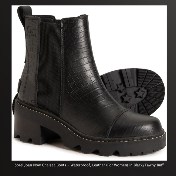 Sorel Joan Now Waterproof Chelsea Boot, black leather croc, LIKE NEW - Picture 11 of 11
